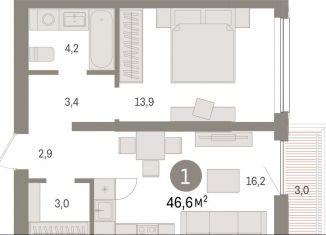 Продаю однокомнатную квартиру, 46.6 м2, Тюмень, Центральный округ