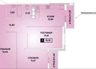 Продаю трехкомнатную квартиру, 78.3 м2, Краснодар, микрорайон Губернский