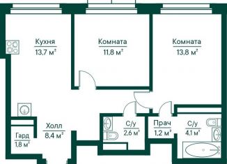 Продаю двухкомнатную квартиру, 57.4 м2, Самарская область