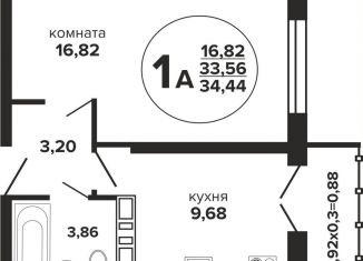 1-ком. квартира на продажу, 34.4 м2, Краснодар, микрорайон Завод Радиоизмерительных Приборов, Российская улица, 257/7лит1