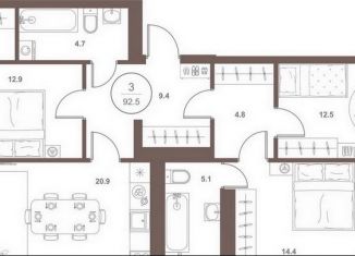 Продам трехкомнатную квартиру, 92.5 м2, Пензенская область