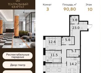 Продается 3-комнатная квартира, 90.8 м2, Москва