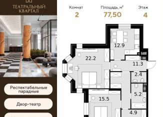 Продается 2-ком. квартира, 77.5 м2, Москва, ЖК Театральный Квартал