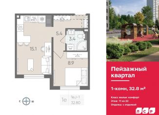 Продается 1-комнатная квартира, 32.8 м2, Санкт-Петербург, муниципальный округ Полюстрово