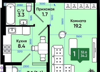 Продажа 1-комнатной квартиры, 34.3 м2, Батайск, улица Олимпийское Кольцо, 36к1