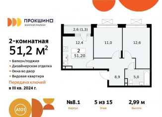 Продается 2-комнатная квартира, 51.2 м2, поселение Сосенское, жилой комплекс Прокшино, 8к2