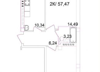 Двухкомнатная квартира на продажу, 57.5 м2, Шахты, переулок Бродского, 8