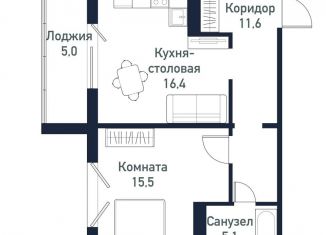 Однокомнатная квартира на продажу, 48.4 м2, Челябинская область, улица имени капитана Ефимова, 8