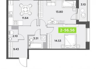 Продажа 2-комнатной квартиры, 56.6 м2, Санкт-Петербург, метро Звёздная