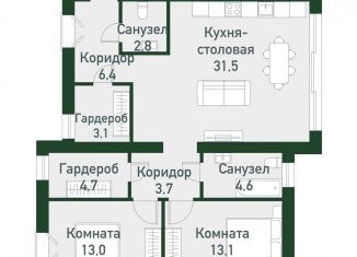 2-комнатная квартира на продажу, 81.5 м2, Челябинская область, Спортивная улица, 20