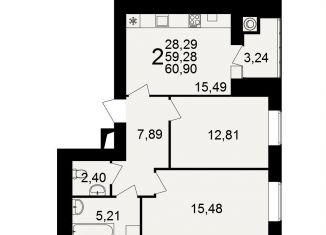 Продажа 2-комнатной квартиры, 60.9 м2, Рязанская область