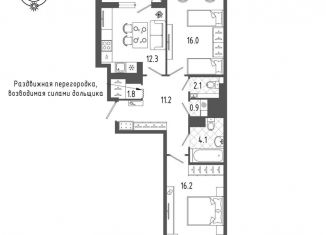 Двухкомнатная квартира на продажу, 66.6 м2, Санкт-Петербург, Измайловский бульвар, 9, метро Балтийская