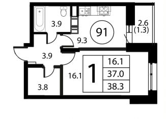 Продам 1-комнатную квартиру, 38.3 м2, Московская область