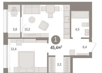 Продажа 1-комнатной квартиры, 45.4 м2, Омская область, жилой комплекс Кварталы Драверта, 4