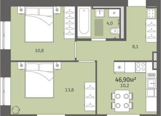 Продается 2-ком. квартира, 46.9 м2, деревня Хохряки, микрорайон Богатыри, 11