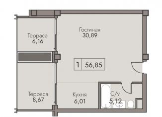 Продается однокомнатная квартира, 56.9 м2, Крым, улица Мухина, 17А
