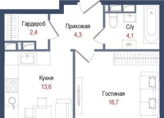 Продам однокомнатную квартиру, 41.1 м2, Московская область