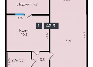 1-комнатная квартира на продажу, 42.1 м2, Ставропольский край, улица Южный Обход, 53В