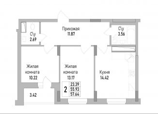 Продается двухкомнатная квартира, 57.6 м2, Воронеж, проспект Труда, 139к2, Коминтерновский район