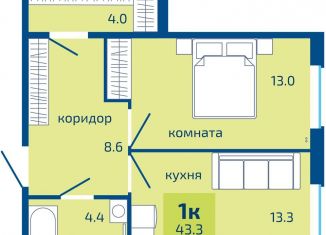 Однокомнатная квартира на продажу, 43.3 м2, Пермь, Мотовилихинский район