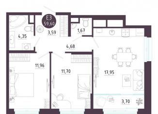 Продажа двухкомнатной квартиры, 59.6 м2, Тульская область