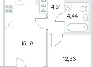 Продается 1-комнатная квартира, 38.3 м2, посёлок Шушары