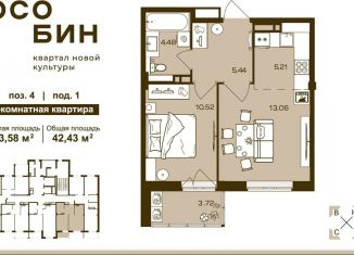 Продам двухкомнатную квартиру, 42.4 м2, Брянск