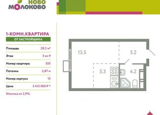 Квартира на продажу студия, 28.2 м2, Московская область, жилой комплекс Ново-Молоково, 13