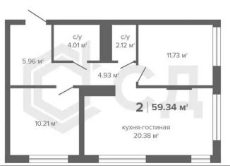 Продается 2-комнатная квартира, 59.3 м2, Тюменская область