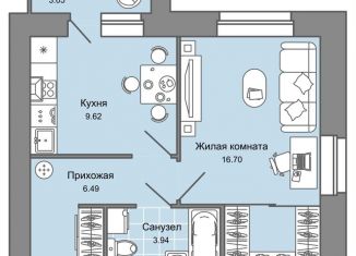 Однокомнатная квартира на продажу, 39 м2, Кировская область, улица Дмитрия Козулева, 2к1