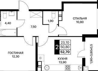 Продается двухкомнатная квартира, 52.7 м2, Ростов-на-Дону, Первомайский район
