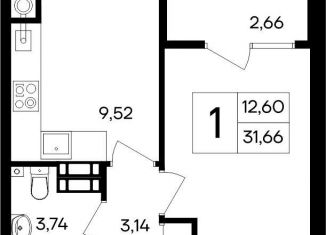 Продается 1-комнатная квартира, 31.7 м2, посёлок городского типа Гвардейское