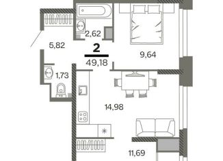 Продам двухкомнатную квартиру, 49.2 м2, Рязань