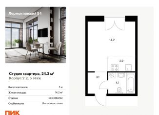 Продается квартира студия, 24.3 м2, Санкт-Петербург, жилой комплекс Лермонтовский 54, к 2.1, метро Фрунзенская