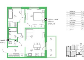 Трехкомнатная квартира на продажу, 61.2 м2, Петрозаводск