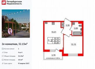 Продажа 1-ком. квартиры, 32.2 м2, посёлок Шушары