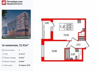 Продаю 1-ком. квартиру, 32.9 м2, деревня Новосаратовка