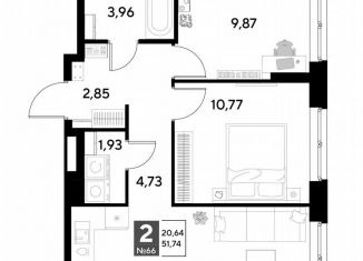 Продается 2-комнатная квартира, 51.7 м2, Калуга