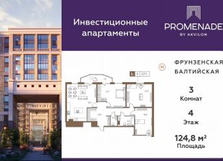 3-комнатная квартира на продажу, 124.8 м2, Санкт-Петербург, Парфёновская улица, 6к1, муниципальный округ Измайловское