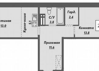 2-комнатная квартира на продажу, 54.4 м2, Новосибирск, улица Объединения, 28, метро Заельцовская