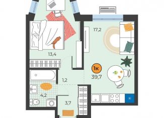1-ком. квартира на продажу, 39.7 м2, Тюмень, улица Надежды Шалагиной, 4