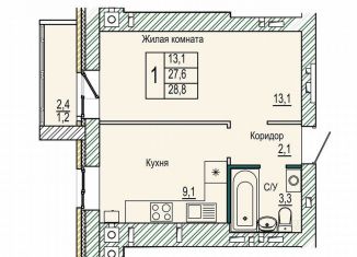 Продажа однокомнатной квартиры, 28.8 м2, Волгоград, ЖК Колизей