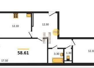 Продажа 2-комнатной квартиры, 58.6 м2, Новосибирск, Междуреченская улица, 7/1