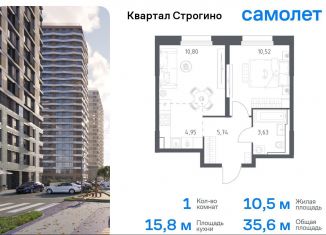 1-ком. квартира на продажу, 35.6 м2, Красногорск, жилой комплекс Квартал Строгино, к1