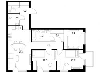 Продажа 3-ком. квартиры, 88.8 м2, Казань, Советский район
