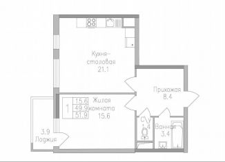 Продаю 1-комнатную квартиру, 51.9 м2, Липецкая область