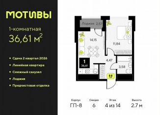 Продажа 1-комнатной квартиры, 36.6 м2, Тюмень, Калининский округ, улица Андрея Приказнова, 1