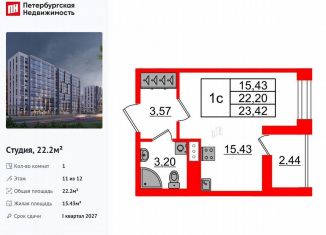 Продаю квартиру студию, 22.2 м2, Санкт-Петербург, Приморский район