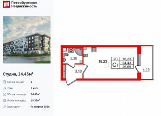 Квартира на продажу студия, 24.4 м2, Санкт-Петербург, муниципальный округ Пулковский Меридиан