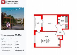 Продам однокомнатную квартиру, 33.1 м2, посёлок Шушары